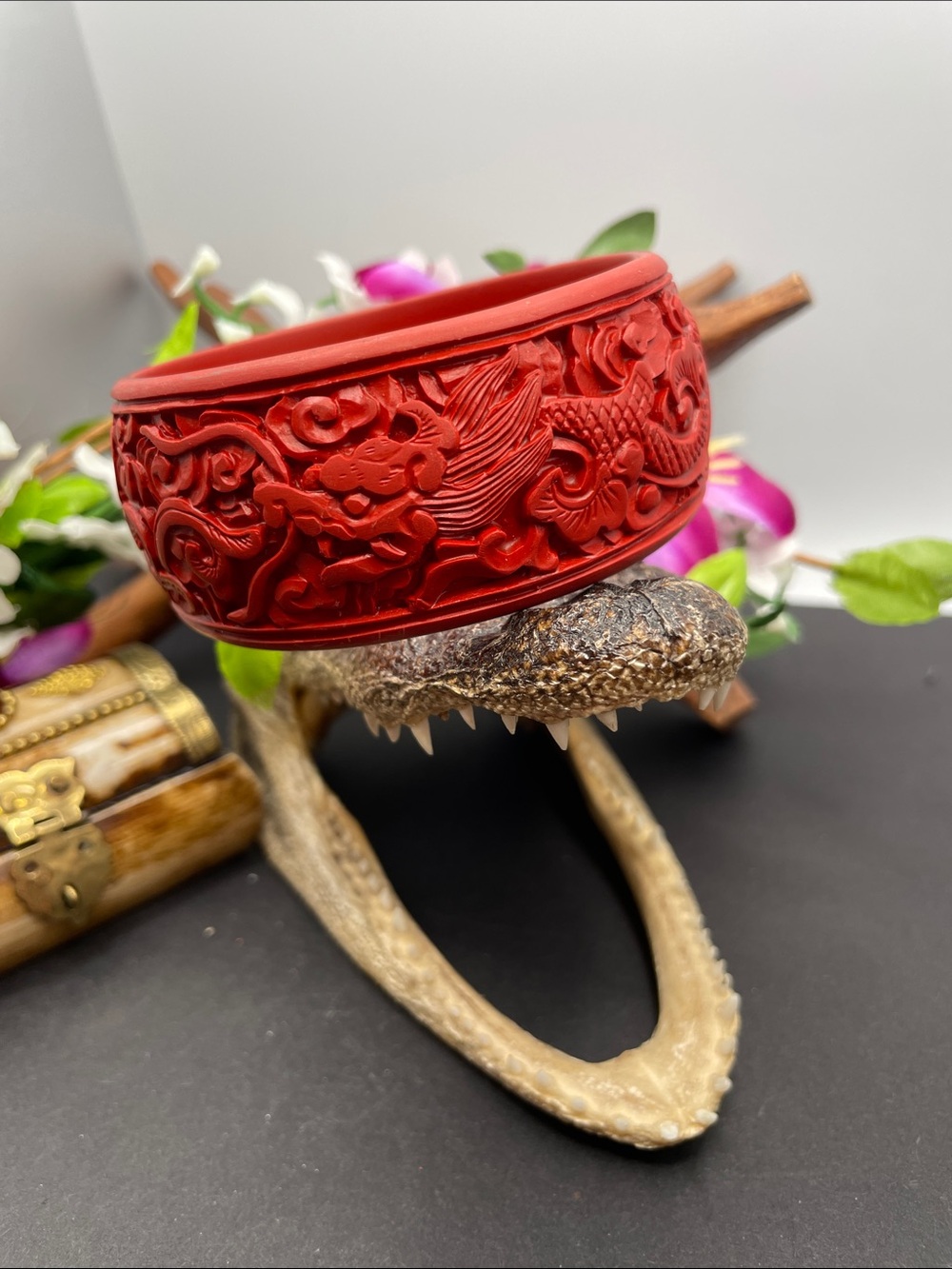 Cinnabar dragon bangle bracelet vintage